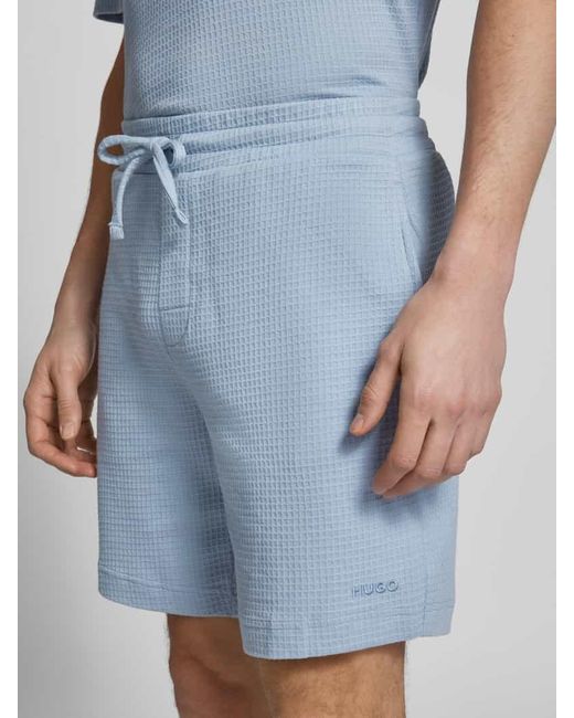 HUGO Regular Fit Sweatshorts mit Strukturmuster Modell 'Austin' in Blue für Herren