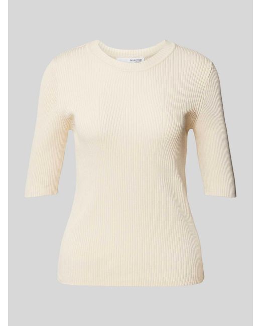 SELECTED Gebreide Pullover Met 1/2-mouwen in het Natural