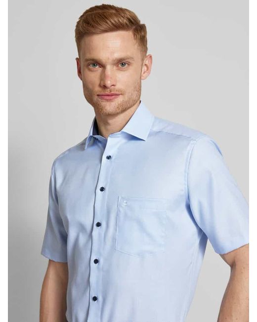 Olymp Regular Fit Business-Hemd mit logo-Stitching Modell 'Global' in Blue für Herren