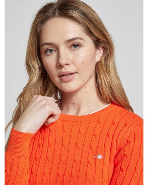 Gant Gebreide Pullover Met Labelstitching in het Orange
