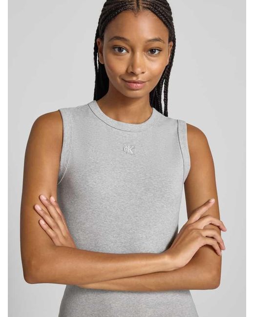 Calvin Klein White Midikleid mit Logo-Badge