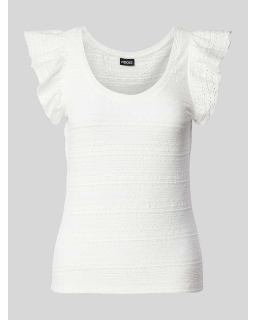 Pieces White T-Shirt mit Volantärmel Modell 'KELMA'