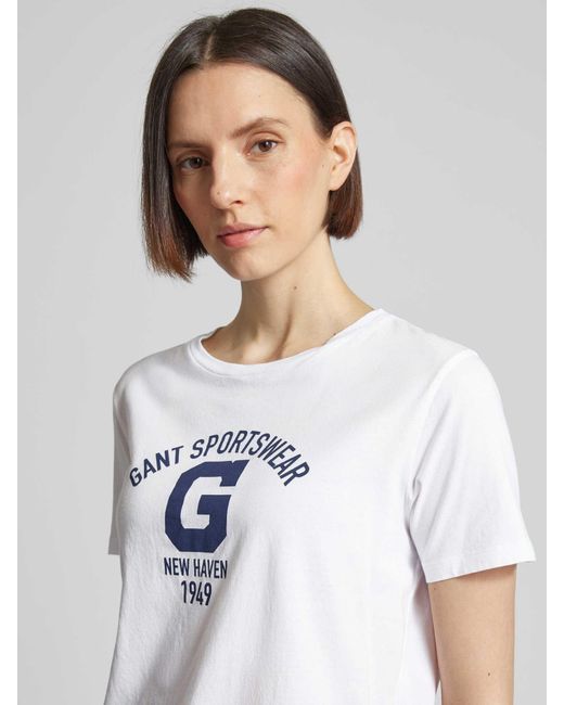 Gant T-shirt Met Labelprint in het White