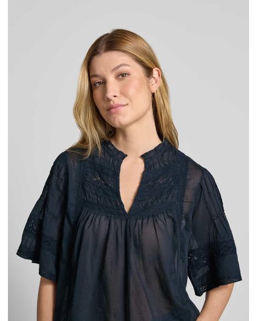Neo Noir Blue Regular Fit Bluse mit V-Ausschnitt Modell 'Siama'