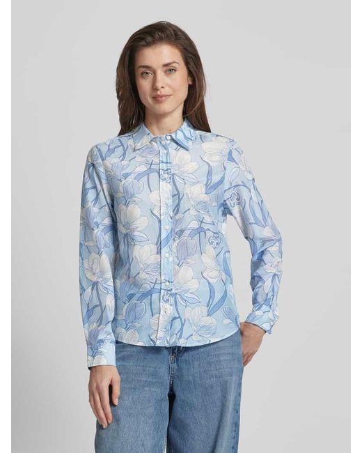 Gant Blue Regular Fit Hemdbluse mit Allover-Muster Modell 'MAGNOLIA'