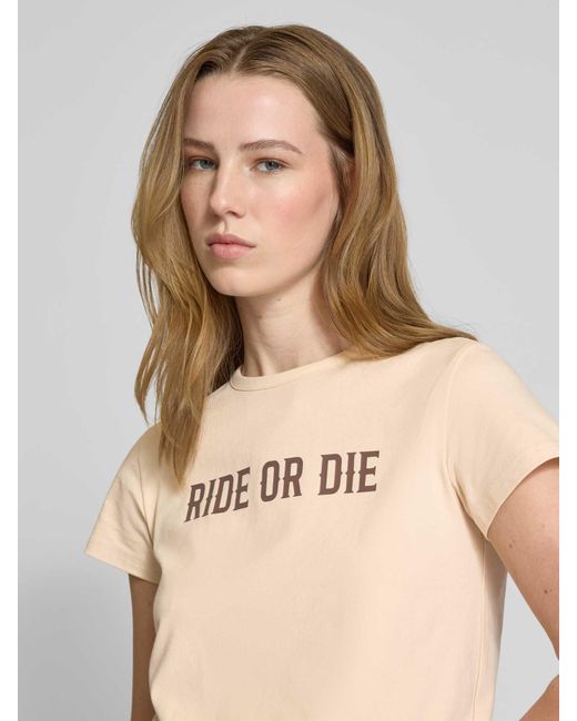 Review T-shirt Met Statementprint in het Natural