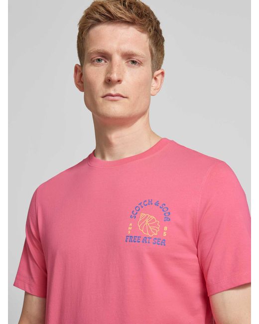 Scotch & Soda T-shirt Met Labelprint in het Pink voor heren