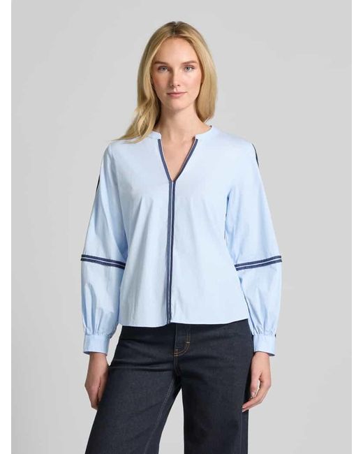 Emily Van Den Bergh Blue Regular Fit Bluse mit Tunikakragen