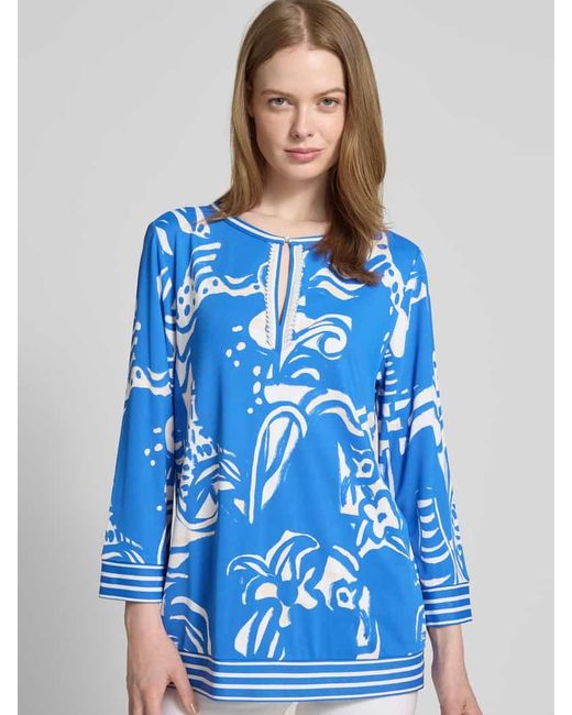 Marc Cain Blue Regular Fit Bluse mit Schlüsselloch-Ausschnitt