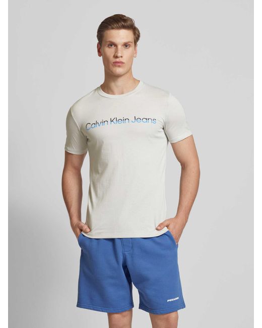 Calvin Klein T-Shirt mit Label-Print Modell 'MIXED INSTITUTIONAL' in Gray für Herren