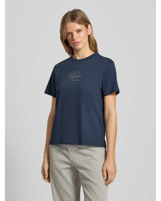 Calvin Klein Blue T-Shirt mit Label-Print