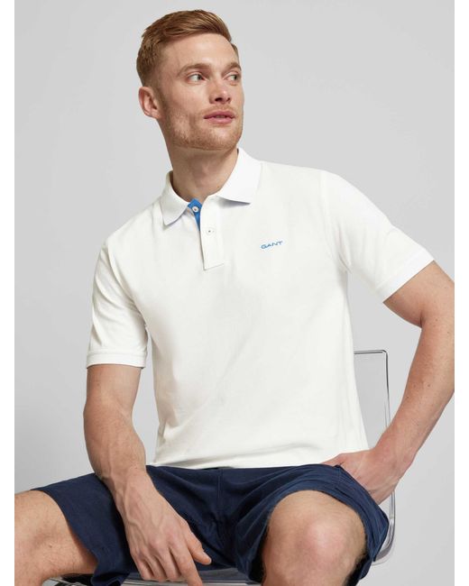 Gant Regular Fit Poloshirt Met Labelstitching in het White voor heren