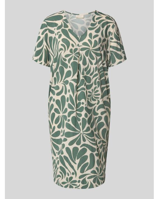 Freequent Knie-Lange Jurk Met V-Hals Model 'Floy' in het Green