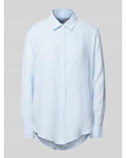 0039 Italy Regular Fit Overhemdblouse Van Linnen Met Doorknoopsluiting in het Blue