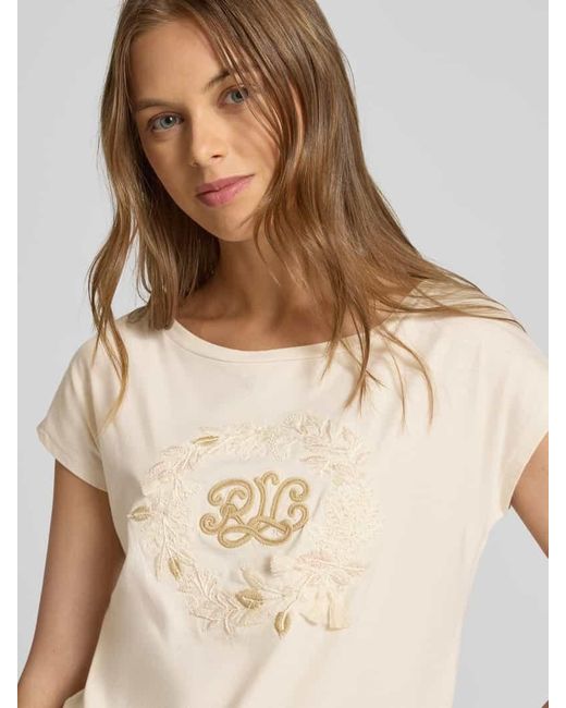 Ralph Lauren Natural T-Shirt mit geripptem U-Boot-Ausschnitt Modell 'GRIETA'