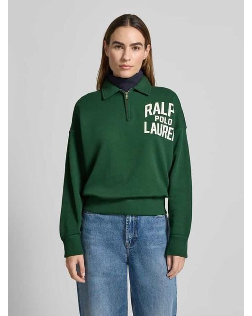 Polo Ralph Lauren Green Sweatshirt mit Label-Print und Reißverschluss