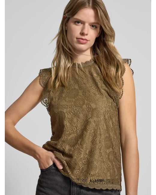 Pieces Green Regular Fit Top Mit Spitzenbesatz Modell 'Colline'