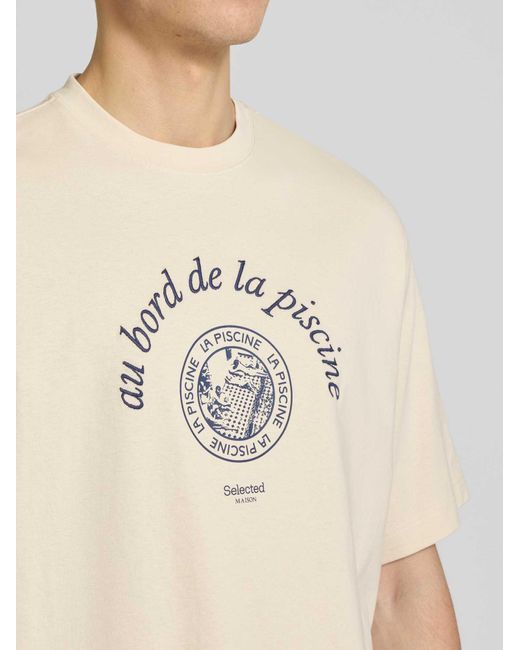 SELECTED Relaxed Fit T-Shirt Van Puur Katoen Model 'Boxynorman Graphic' in het Natural voor heren