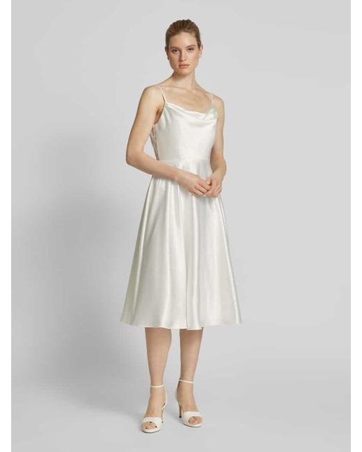 Luxuar White Knielanges Brautkleid Mit Wasserfall-Ausschnitt