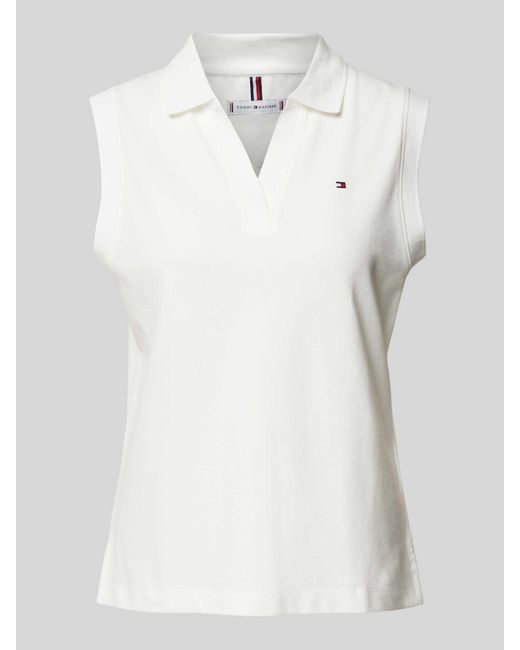 Tommy Hilfiger White Relaxed Fit Poloshirt mit Label-Stitching und V-Ausschnitt