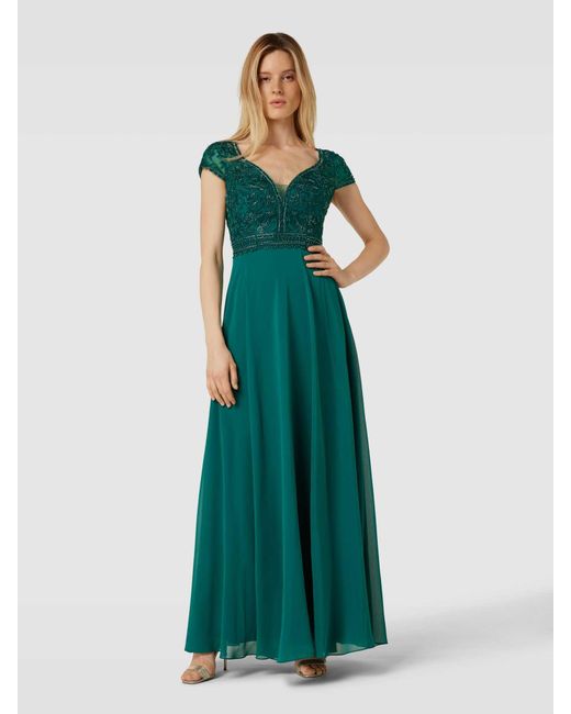 Luxuar Green Abendkleid mit Spitzenbesatz