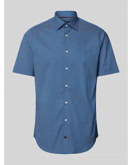 Tommy Hilfiger Regular Fit Business-Hemd mit Allover-Muster in Blue für Herren