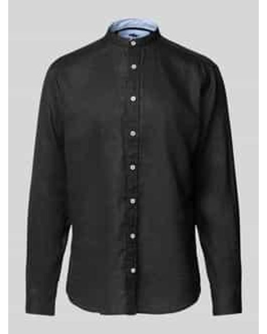 Fynch-Hatton Regular Fit Linnen Overhemd Met Opstaande Kraag in het Black voor heren