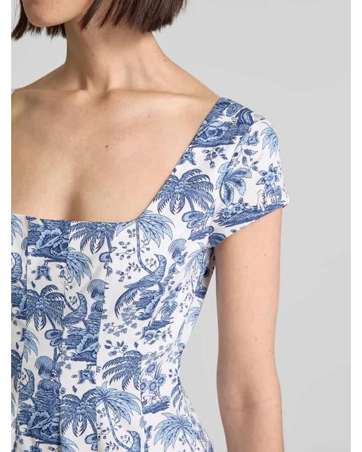 Staud Blue Midikleid mit Karree-Ausschnitt Modell 'WELLS'
