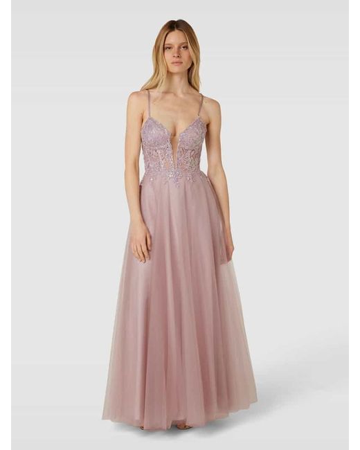 Luxuar Pink Abendkleid mit Spitzenbesatz