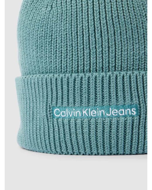Calvin Klein Beanie mit Label-Stitching Modell 'INSTITUTIONAL EMBRO' in Blue für Herren