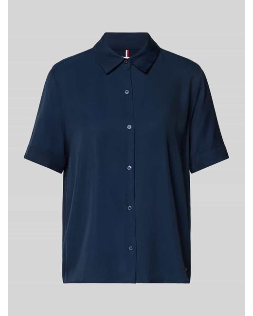 Tommy Hilfiger Blue Relaxed Fit Bluse mit kurzem Arm