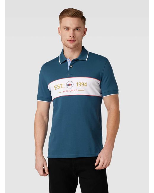 Christian Berg Men Slim Fit Poloshirt mit Stitching-Motiv in Blue für Herren