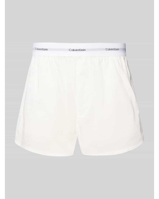 Calvin Klein White Relaxed Fit Pyjama-Shorts mit elastischem Label-Bund