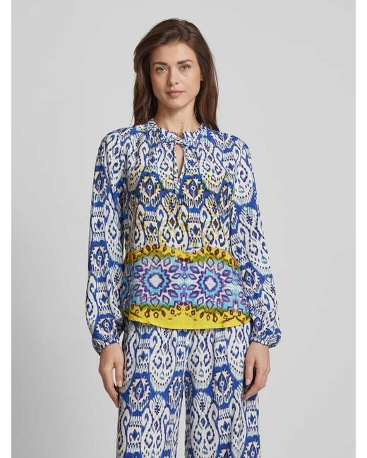 Emily Van Den Bergh Blue Bluse aus Viskose im Batik-Look