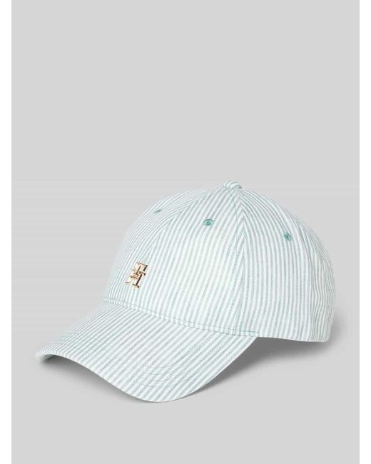 Tommy Hilfiger White Basecap aus reinem Leinen mit Logo-Applikation