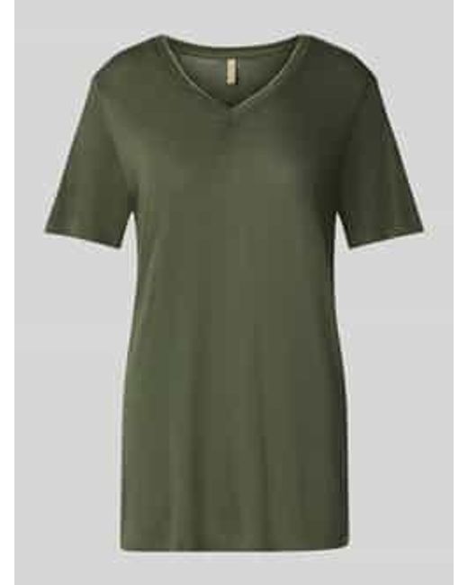 Soya Concept T-Shirt Met Geribde V-Hals, Model 'Emel' in het Green