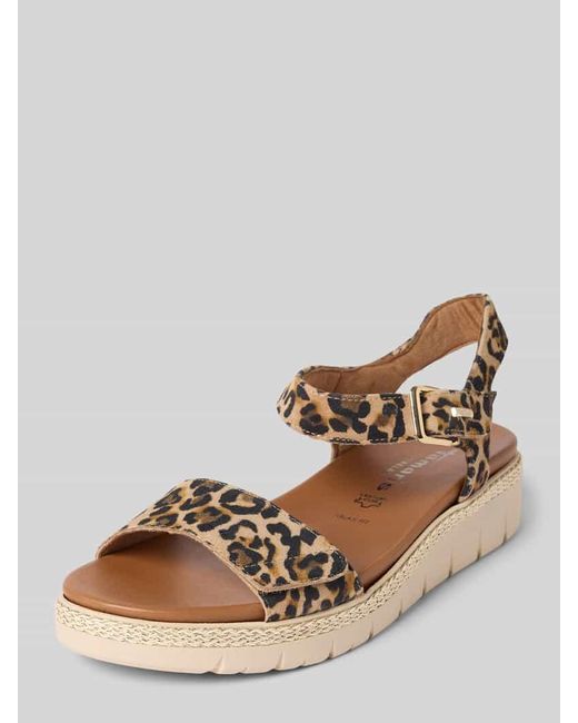 Tamaris Natural Ledersandalette mit Klettverschluss