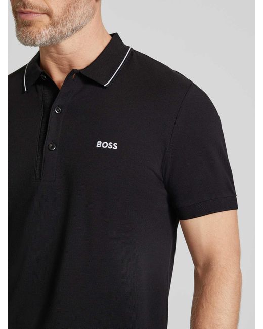Boss Regular Fit Poloshirt mit Label-Stitching Modell 'Paule' in Black für Herren