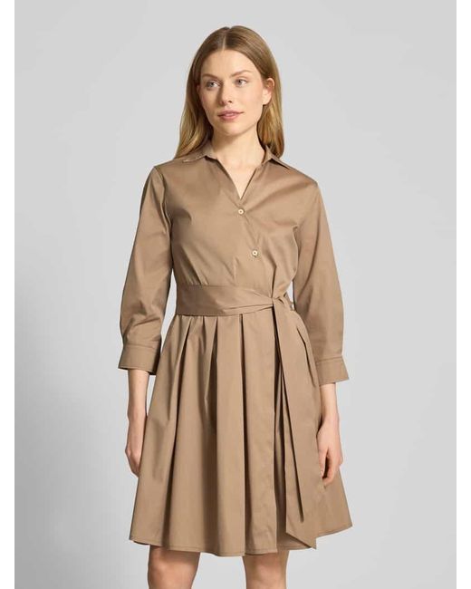 0039 Italy Natural Knielanges Hemdblusenkleid mit Bindegürtel Modell 'JULE'