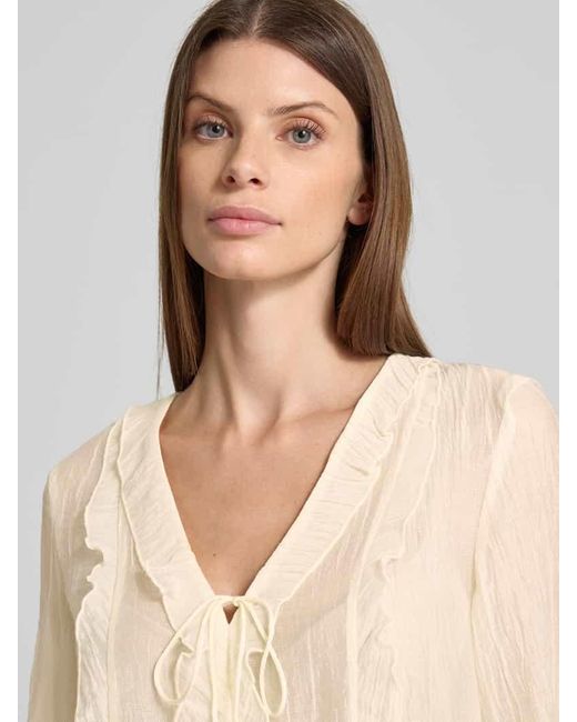 Zero Natural Regular Fit Bluse mit V-Ausschnitt und Schnürung