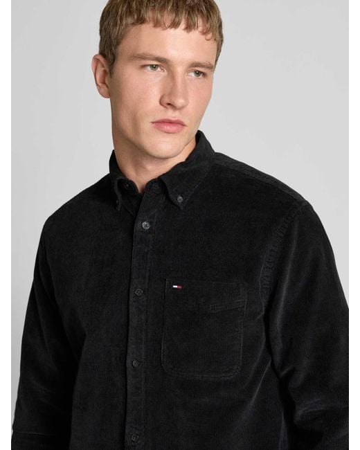 Tommy Hilfiger Regular Fit Corduroy Overhemd Van Puur Katoen in het Black voor heren