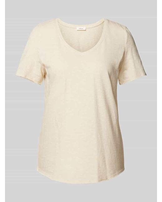S.oliver Natural T-Shirt mit V-Ausschnitt