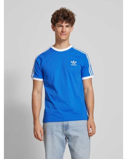 Adidas Originals T-Shirt mit Label-Stitching Modell '3-STRIPES' in Blue für Herren