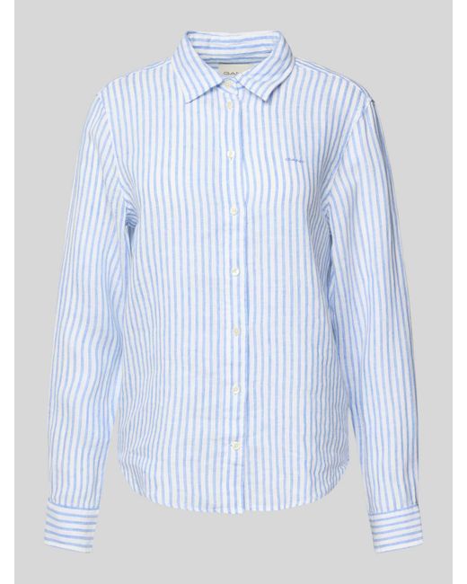 Gant Regular Fit Linnen Overhemdblouse Met Logostitching in het Blue