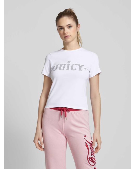 Juicy Couture White T-Shirt mit Ziersteinbesatz und Rundhalsausschnitt