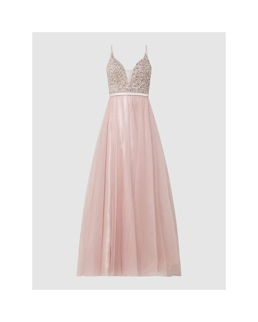 Luxuar Pink Abendkleid aus Tüll mit Strasssteinen