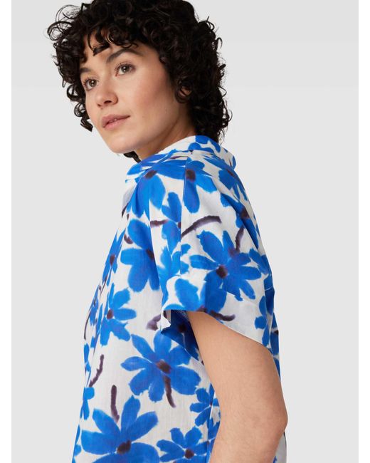 0039 Italy Blue Blusenshirt mit floralem Muster Modell 'Derry'