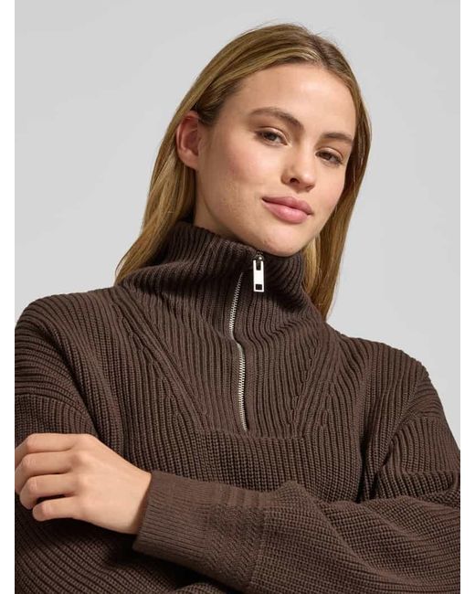 Jake*s Brown Strickpullover mit Troyer-Kragen