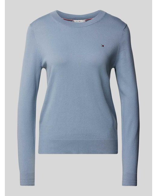 Tommy Hilfiger Gebreide Pullover Met Logostitching in het Blue