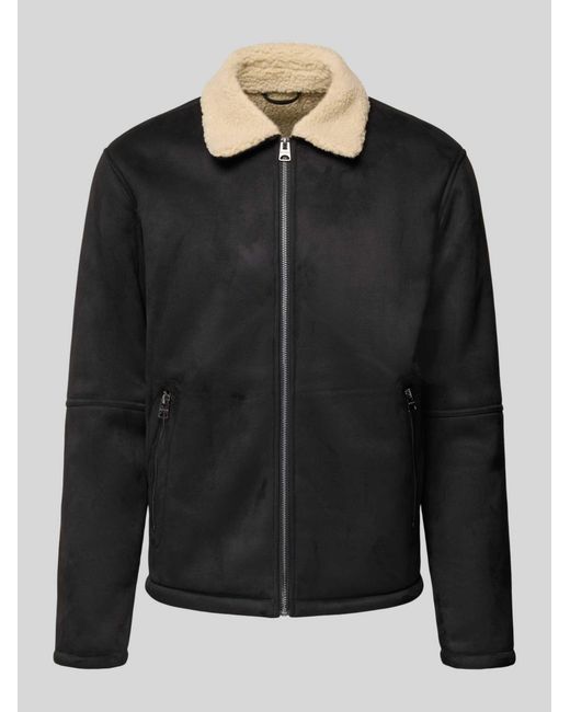 Only & Sons Regular Fit Bomberjack Met Kraag Van Imitatiebont, Model 'Royce' in het Black voor heren